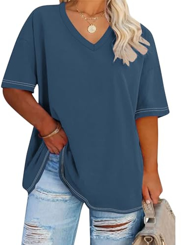Camiseta Mujer Tallas Grandes,Camisetas Manga Corta Mujer Baratas Cuello en V Suelto Color Solido Camisetas Mujer Verano en Distintos Colores Informal Blusas Mujer Verano Top Deportivo Mujer
