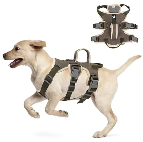 LiebeDD Hundegeschirr für Kleine Mittelgroße Hunde Welpen Geschirr, Anti Zug Geschirr Hund Sicherheitsgeschirr Ausbruchsicher, Panikgeschirr für Hunde Zuggeschirr Hund, Armee Grün, M