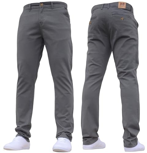 Crosshatch Mens Stretch Chino 'LARENTO' Slim Fit Leg Smart Work Trousers Jeans by JEANBASE Charcoal 38W X 30L