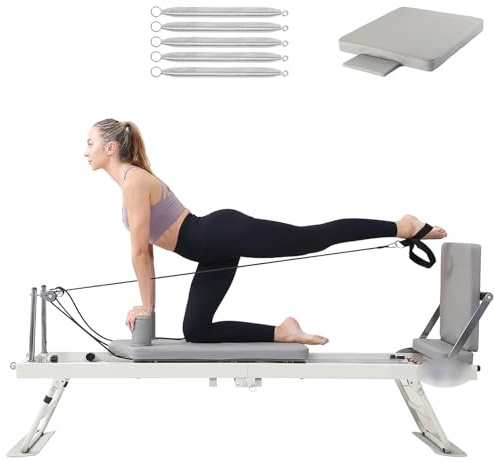 GRDSGRD Foldable Reformer Pilates Machine Compact Pilates Reformer Machine Equipment for Home Gym, Grey
