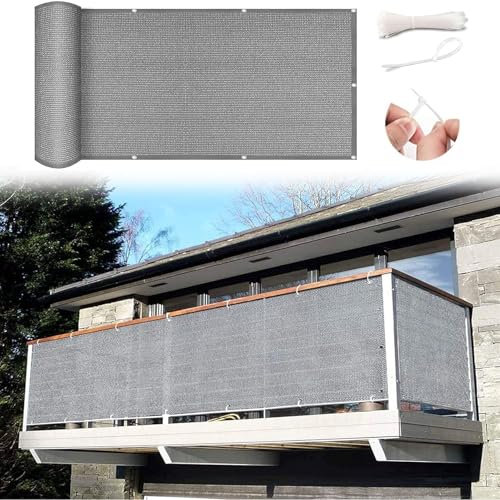 Brisevue pour Balcon sans Perçage 125 x 500 cm Résistant Aux Déchirures et Au Vent Paravent de Balcon de Jardin avec Oeillets pour Jardin Extérieur Balcon, Gris