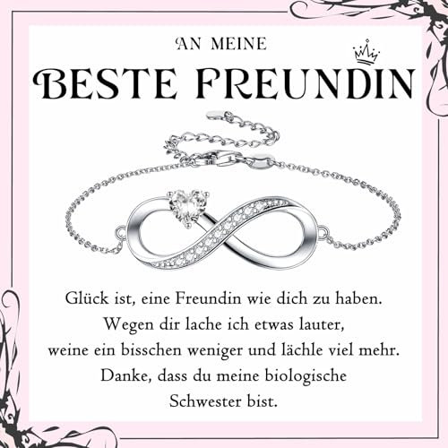 PDTU Armband Unendlichkeitszeichen Geschenk für Beste Freundin für Freundschaft, Geschenke zum Geburtstag, Abschluss, Einschulung, Hochzeit, Weihnachten, Silber