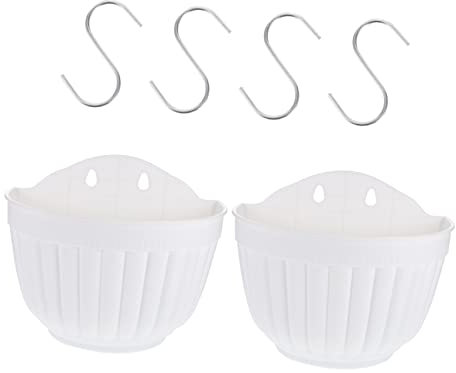 BESPORTBLE Vasi Da Fiori Sospesi 2 Pezzi Semicircolare in Plastica Effetto Pelle Bianco Grande Portafiori Da Parete Decorativo Per Balcone e Interno