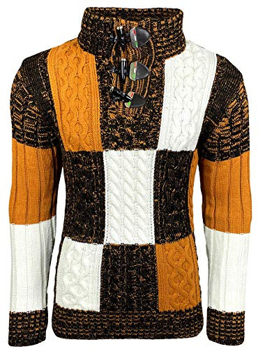 Pull Homme Col Montant, Pull Grosse Maille Hiver BX51112 Camel L