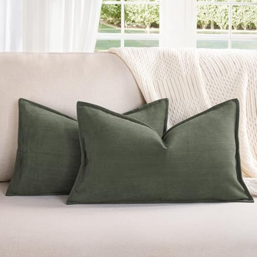 ZWJD Armeegrün Kissenbezug 40x60 2er Set Chenille Kissenbezüge Sofakissen Kissenhüllen mit elegantem Design, weiche und luxuriöse dekorative Dekokissen für Couch, Bett und Heimdekoration
