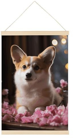 Corgi Dog on The Table Magnetischer Posteraufhänger Rahmen 60 x 39 cm Holz Holzmagnet Leinwand Kunstwerk Hängender Posterrahmen Posterhänger mit Seilmagnet für Poster, Drucke, Fotos, Bilder, Karten, S