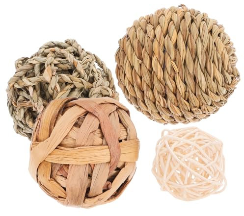 HAPINARY 4stücke Kaubälle Für Kaninchen Gewebt Aus Rattan Und Stroh Kauspielzeug Für Haustiere Zum Kauen Und Zahnreinigung Spielzeuge Für Hasen Und Kaninchen