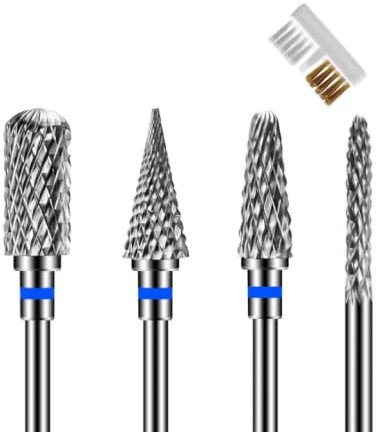 Momowin Set di Punte Fresa Unghie Professionale, 4 Pezzi Punte Fresa Tungsteno e 1 Pezzi Fresa per Unghie per Rimuovere la Pelle Morta, Rimuovere il Gel, Lucidare