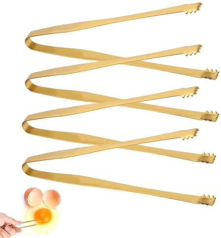 BOXOB 4pcs Egg Chalaza Remover Tongs, 5.98 Inch Toothed Design Eggshell Fragment Remover Tong Stainless Steel Multipurpose Kitchen Tool for Cooking Food Pastry Chefs Cake Bakers (Gold)
