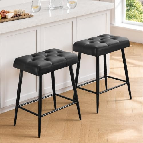 STOOLINK Barhocker 2er Set mit Mikrofaser-Leder Retro, Schwarz