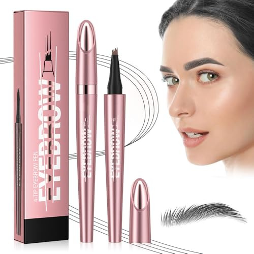 Augenbrauenstift Wasserfest, 3D Micro Augenbrauenstift Dunkelbraun Eyebrow Pencil mit 4 Gabelspitze Applikator, Brow Pencil Erzeugt Mühelos Natürlich Aussehende Brauen (03# Grau)