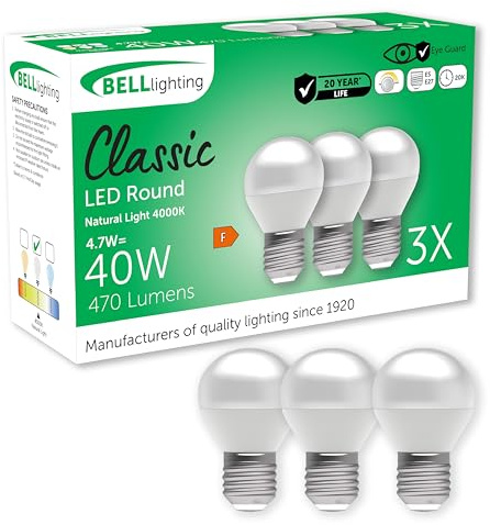 BELL Lighting E27 Dimmable LED Golf Ball Bulbs Natural White 4.7W 3 Pack