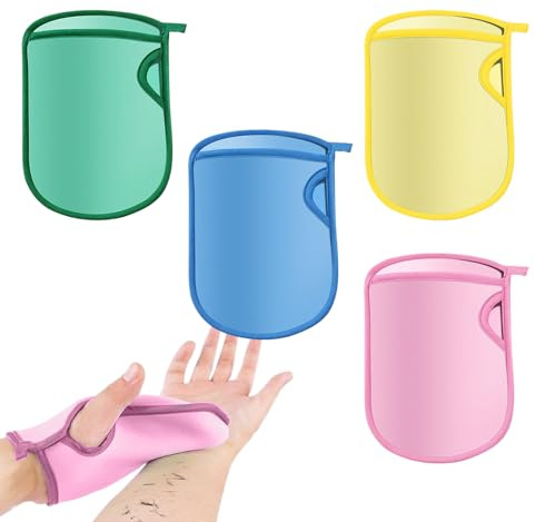 Gants de douche – 4 gants exfoliants, gants réutilisables à séchage rapide | Gants de massage doux pour enfants, garçons, filles, brossage à sec, alternative aux gants de toilette, articles de