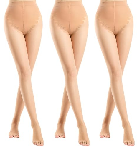 Aaronano 3 Pairs Toeless Tights Women 20D Sheer Tights Butterfly Crotch | Open Toe Tightss for Sandals Ultra Thin Pantyhose Black Nude S-XL