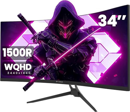 CRUA 34Inch Ultrawide Gaming Monitor,(3440 * 1440P) 165Hz Curved Monitor,99% sRGB,Computer Monitor Supports AMD Freesync,Wall Mountable Installs(HDMI,DP) WQHD Monitor for Gaming,Photo Editing