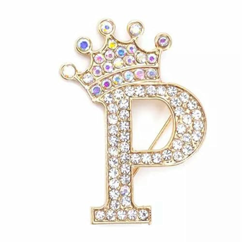 Broche Couronne Tendance avec 26 Lettres initiales de A à Z en Cristal et Strass pour Femme @-Or-P