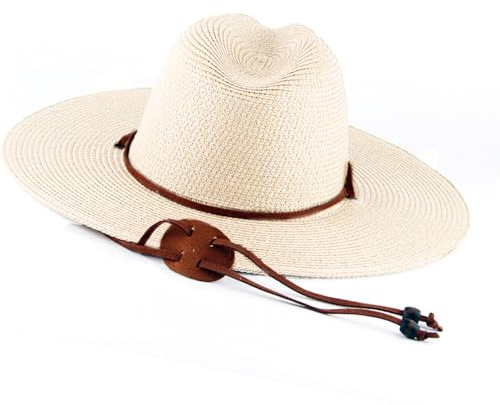 ZEPFJHE Popular sombrero de playa de paja tejida con correa ajustable, protección solar, sombrero Panamá para piscina y senderismo, tocado Panamá para mujer