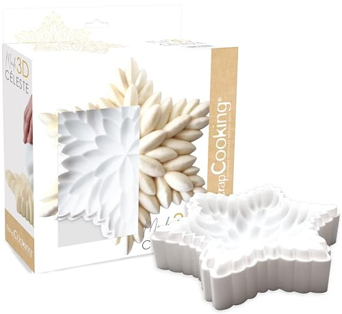 ScrapCooking - Moule en Silicone 3D « Céleste » - Ø 23 x 5 cm - Qualité Professionnelle - Moule en Relief Entremets, Pâtisserie, Gâteau - Étoile, Flocon - Avec Recette - Blanc - 2895