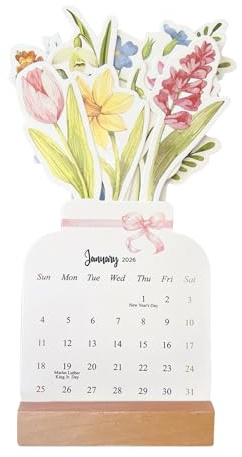 Calendrier de Bureau 2026 | Mini Calendrier Desktop Décoratif Floral à Poser - Organisateur Décoratif pour Bureau École Dortoir - Agenda Semainier Élégant