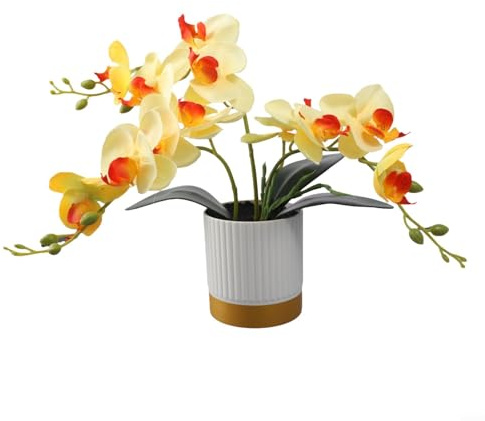 Pianta decorativa di orchidea finta con caratteristiche realistiche, perfettamente adatta per case e uffici (giallo)