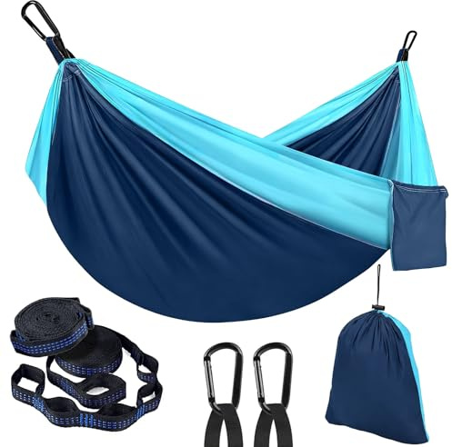 PQETBV Hamaca de Camping, de Paracaídas con Dos Correas para Árboles, Hamacas de Viaje de Nylon Individuales o Dobles para Acampar, Mochilero y Senderismo