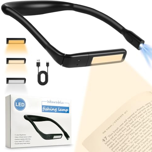 HOTUT USB Luz de Lectura Recargable, Lampara Cuello con 3 colores y brillo regulable con Sensor Inteligente, Lampara Libro de Lectura 80 horas de autonomía, Leer, Tejer, Coser, Acampar pesca nocturna