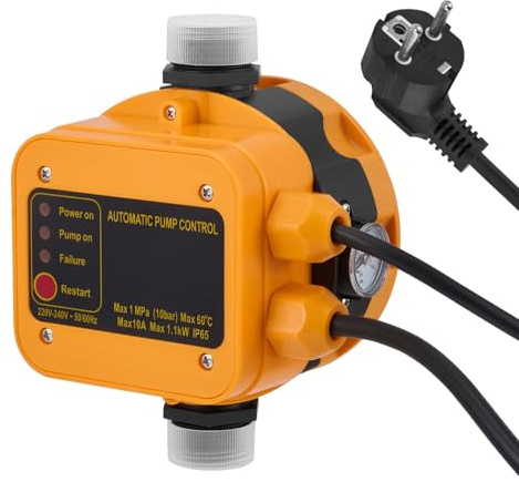 Elektronische Druckschalter Wasserpumpe,Druckwächter Wasserpumpe Max.10 Bar,Automatische Pumpensteuerung mit Stecker für Hauswasserwerk Gartenbewässerung Tiefbrunnenpumpe 220-240V