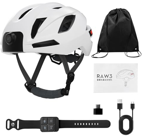 Focket Casque de Vélo électrique, Clignotants LED Intelligents, Caméra HD 1080P, Casque de Vélo avec Caméra Bluetooth, Batterie Amovible 1350 MAh et Télécommande au Poignet pour Adultes, Jeunes