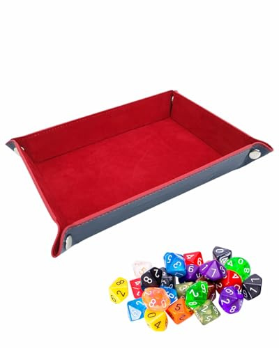 MenYiYDS 1 Stück Klappbares Würfeltablett Rechteckig PU Leder, Samt Würfelbrett für Dungeons & Dragons RPG Würfelspiel D&D und andere Tabletop Spiele (Rot)