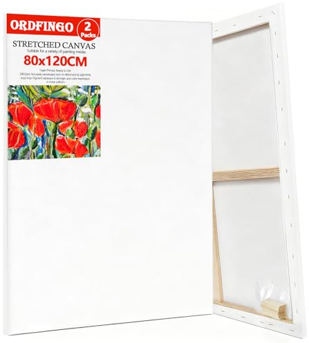 Ordfingo 2er-Set groß Leinwand zum Bemalen 80x120CM, 280g/m² keilrahmen | Leinwände Set mit Holzkeile, Weiß Canvas für Ölgemälde, Acrylfarben, Aquarell, Gouache
