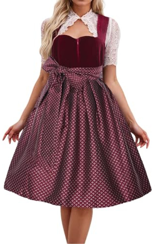 Oktoberfest Donna Dirndl Carnevale Vestito Tradizionale Dirndl Tradizionale Tedesco Elegante con Ricami Floreali e Corpetti Raffinati per Feste della Birra Autunnali Sottoveste Feste