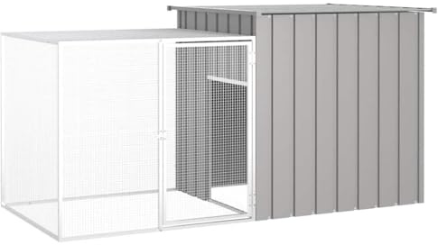 Ziaphsol Kycklingbur, grå av galvaniserat stål, 200 x 91 x 100 cm, hönshus med svängdörr, inhägnad för utomhusbruk utomhus, säker hållning för trädgård och balkong