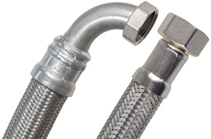 SFX® Panzerschlauch 50cm DN19-3/4 Zoll ÜM x 3/4 Zoll ÜM mit 90 Grad Bogen Edelstahl Umflechtung Trinkwassserschlauch Flexschlauch 500mm