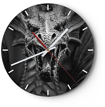 Orologio da Parete in Vetro Drago Creatura Bilance 40x40cm Piccolo Moderno Orologio da Muro Per Casa Cucina Soggiorno Silenzioso Wall Clock Decorazione Orologio da Appendere - C3AR40x40-0245