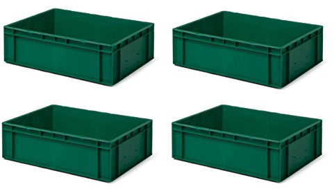 1a-TopStore 4 Stk. Transport-Stapelkasten TK617-0, grün, 600x400x175 mm (LxBxH), aus PP, Volumen: 33 Liter, Traglast: 45 kg, lebensmittelecht, Made In Germany, Industriequalität