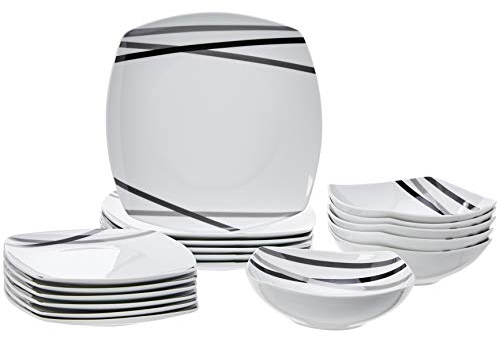 Amazon Basics Vajilla de 18 Unidad, Líneas modernas, 6 servicios
