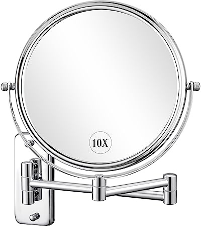 DECLUTTR 8 Inch Wall Mounted Magnifying Mirror with 10x Magnification, Double Sided Vanity Makeup Mirror for Bathroom, Chrome Finished