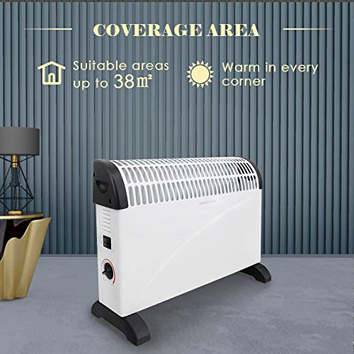 NRG Thermostat Electric Convector Heater in White 2kw | 3 Heat Settings Free Standing