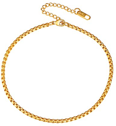 PROSTEEL Fußkette 18k vergoldet klassische Fußkettchen 3mm 22+5cm verstellbar Ankerkette Erbskette Fußband Unisex Sommer Schmuck Accessoire für Männer Frauen Jungen Mädchen