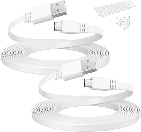Itramax Flat USB A to Micro USB Power Extension Cable 30FT/9M 2Pack,White