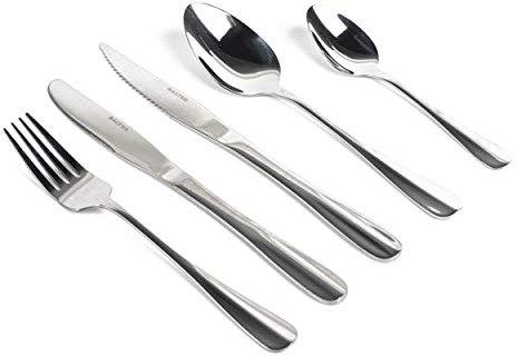 Salter Newbury Cutlery Set – 20 Piece, 18/0 Stainless Steel, 15-Year Guarantee, 4 Place Settings, Includes Forks, Knives, Steak Knives, Dessert Spoons & Teaspoons, Dishwasher Safe