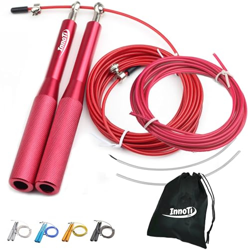 InnoTi Springseil Erwachsene Fitness - Mit Oder Ohne Ballast - Speedrope Seilspringen Crossfit für Boxen - Anti-Rutsch Leichte Aluminium Griffe für Double Unders