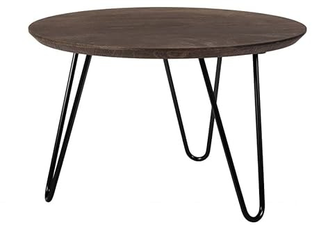 Tavolino Rotondo in Legno 50 x 50 x 31 cm, Gambe Metallo, Wengè | Forma compatta, superficie facile da pulire, versatile come tavolino, comodino o piccolo tavolo da salotto
