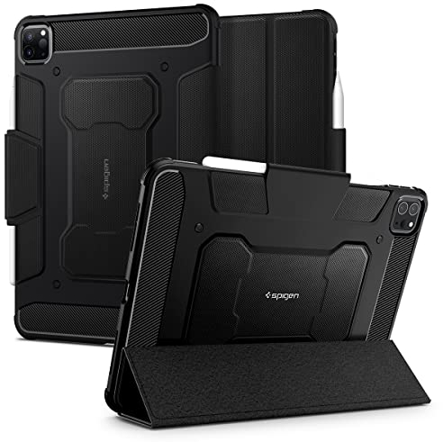 Spigen Rugged Armor Pro Hülle Kompatibel Mit iPad Pro 11 Zoll Generation 4 2022 | 3 2021 | 2 2020 | 1 2018 mit Apple Pencil (2. Gen) Halter - Schwarz