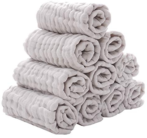 MUKIN Baby-Waschlappen – natürliche Baumwoll-Feuchttücher – weiches Gesichtshandtuch für Neugeborene für empfindliche Haut – Baby-Wunschliste als Dusche, 10 Stück, 30,5 x 30,5 cm