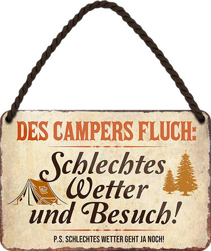 schilderkreis24 Blechschilder Kollektion 18x12cm – Lustige Camping-Sprüche: Dekoration & Geschenkideen für Campingliebhaber (des Campers Fluch)