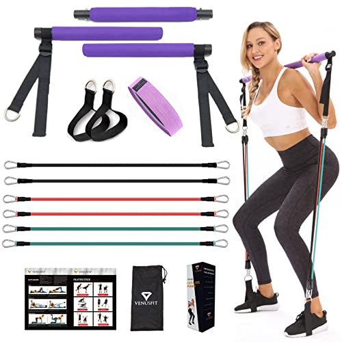 VENUSFIT® Geschenke für Männer | Langhantel Sport geräte Frauen für zuhause Fitness Pilates bar sportgerät 130 lbs fitnessband widerstandsbänder Bein und Po-Training