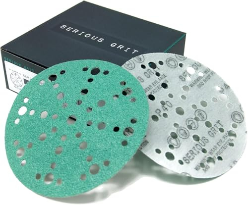 Serious Grit - 150mm 49-Hole P40 Grit Sanding Discs - 25 Pack Box | Fits Festool ETS / RO 150 Sanders - Heavy-Duty Hook & Loop Wet/Dry Film Sandpaper For Wood, Auto Body, Paint, Metal, & More