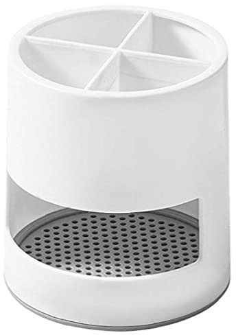 Zahnbürstenhalter mit 4 Fächern, multifunktionaler Zahnbürstenbecher, für einen Wasserhahn im Badezimmer, ohne Form, einfach – Weiß