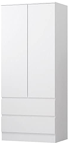 FWStyle Modern 2 Door 2 Drawer Combination Wardrobe Scandinavian Style Bedroom Furniture Matt White…